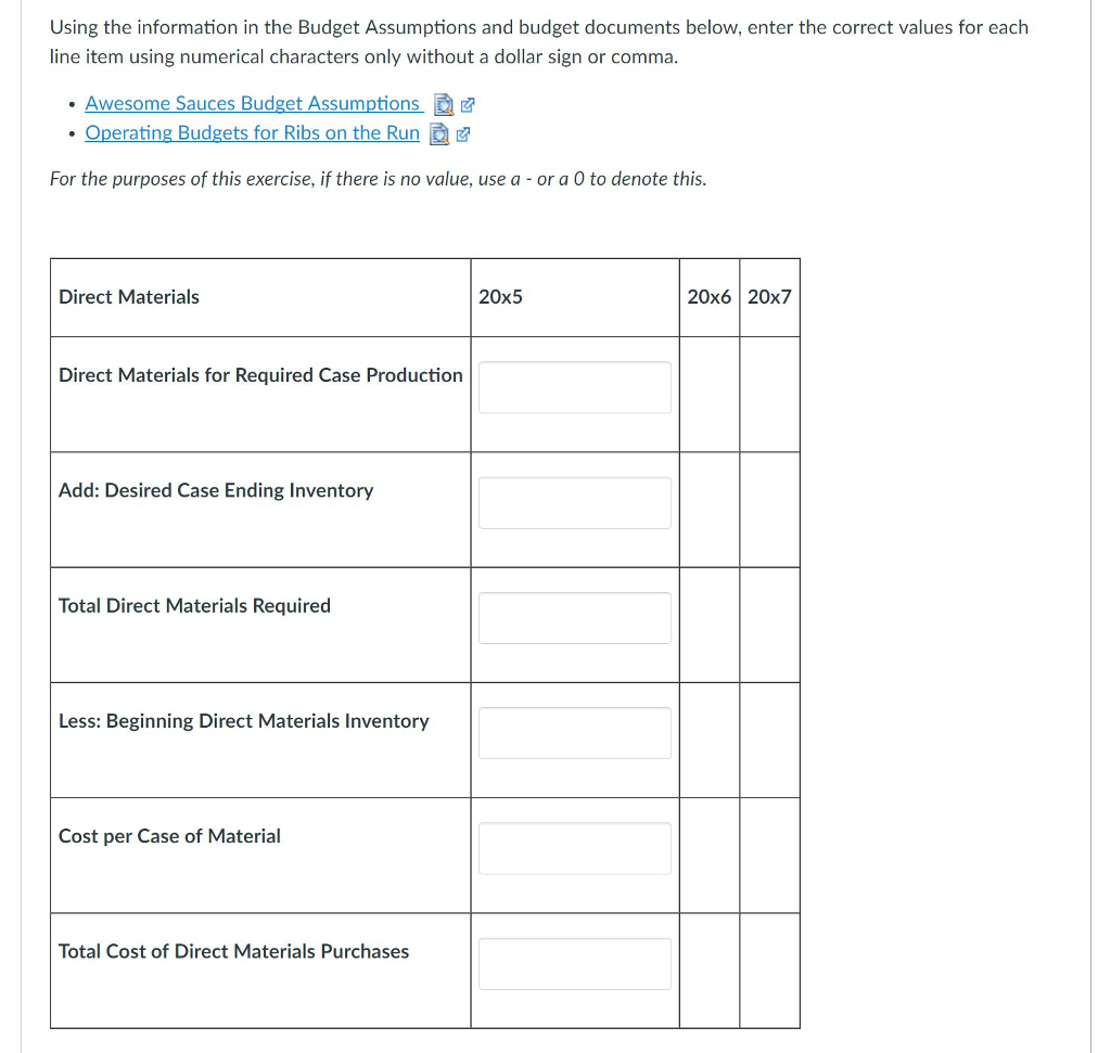  Using the information in the Budget Assumptions and budget documents below,
