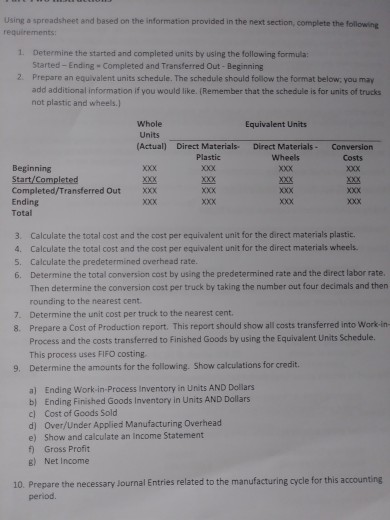  Using a spreadsheet and based on the information provided in the