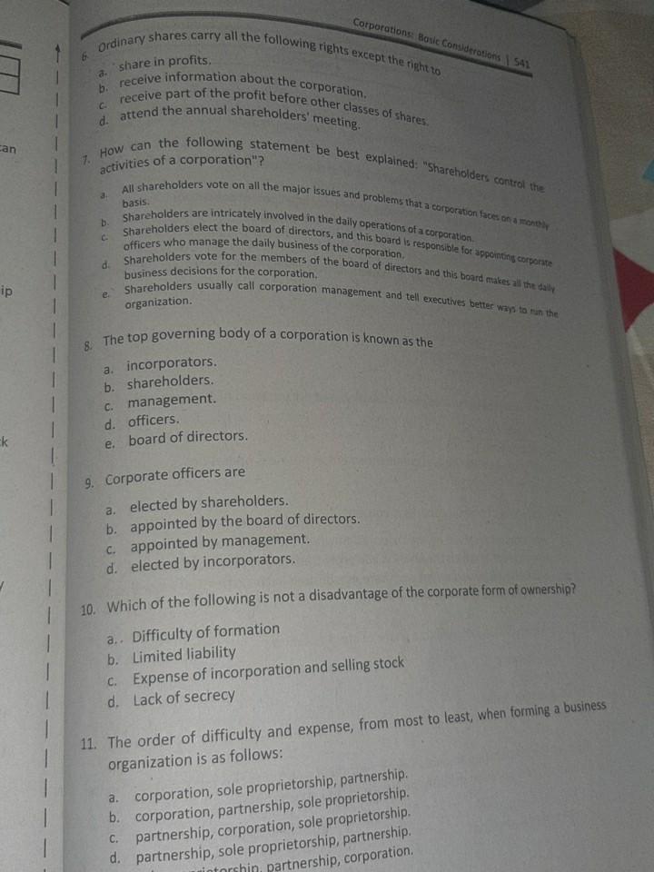 7. How can the following statement be best explained: "Shareholders control
