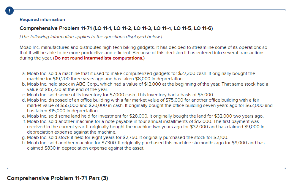Please Answer Required information Comprehensive Problem 11-71 (LO 11-1, LO 11-2, LO