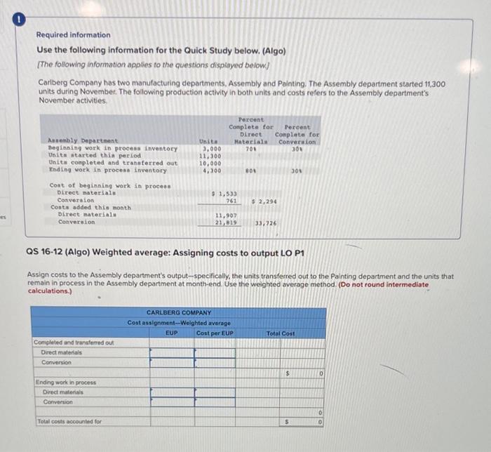  Required information Use the following information for the Quick Study below.