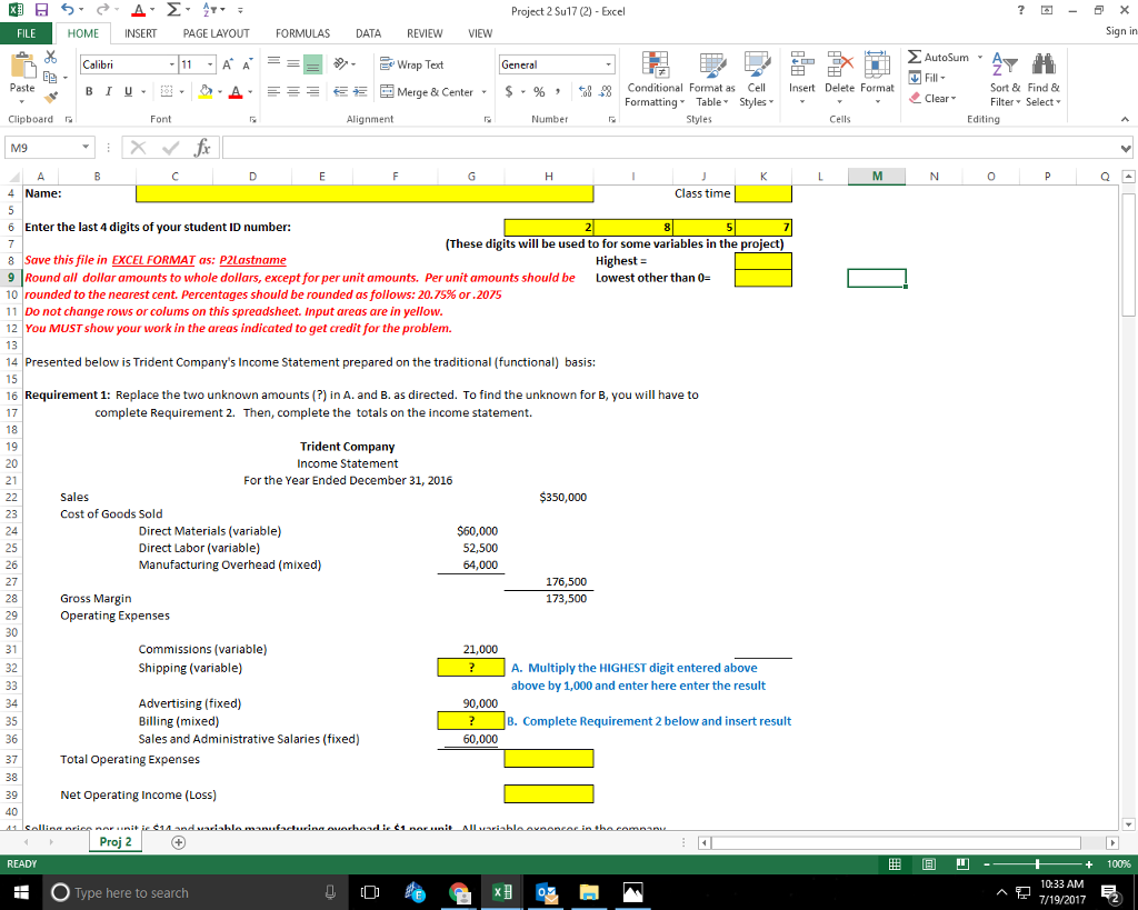 Project 2 Su17 (2) - Excel FILE HOME INSERT PAGE LAYOUT