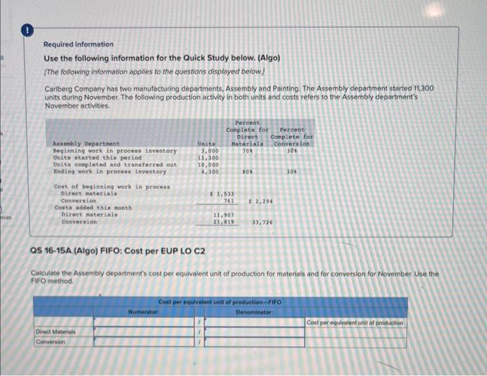  Required information Use the following information for the Quick Study below.
