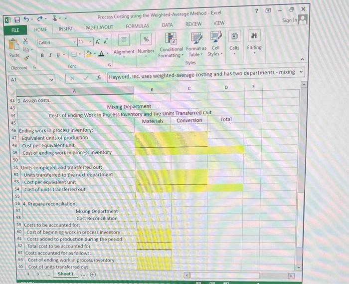 costing and has two departments-mixing 1 Hayword, Inc, uses weighted-average costing and