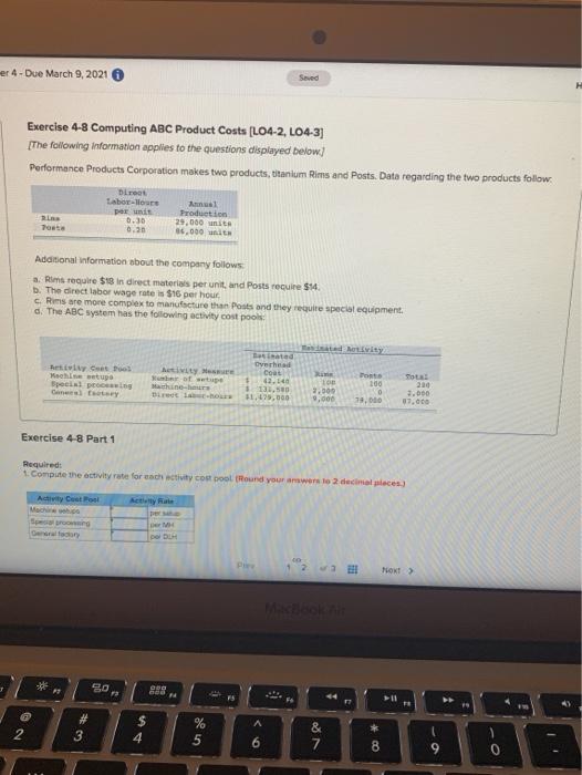  er 4 - Due March 9, 2021 Seved Exercise 4-8 Computing