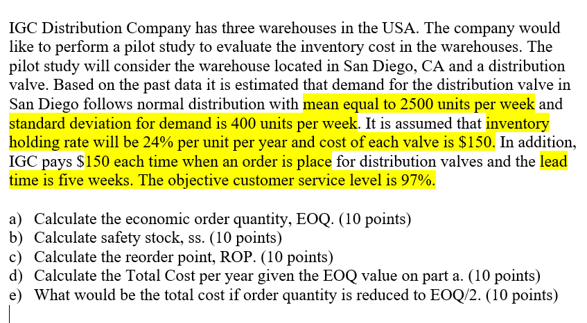 please do this in excel and show all formulas in each