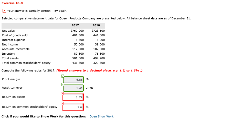  Exercise 18-8 Your answer is partially correct. Try again. Selected comparative