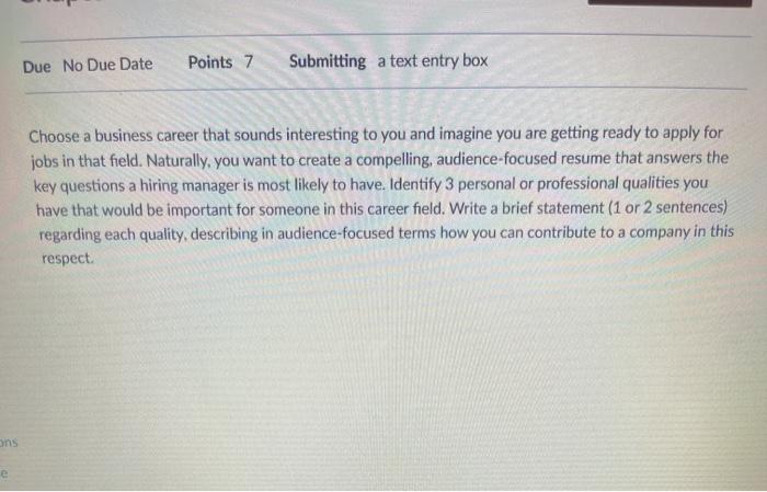  Due No Due Date Points 7 Submitting a text entry box