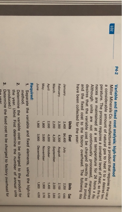  P4-2 Variable and fixed cost analysis; high-low method 8 Miller Minerals