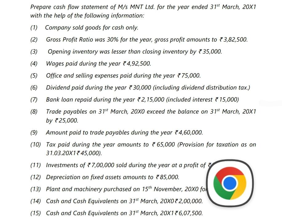 prepare CFS this is full question I get so please do for