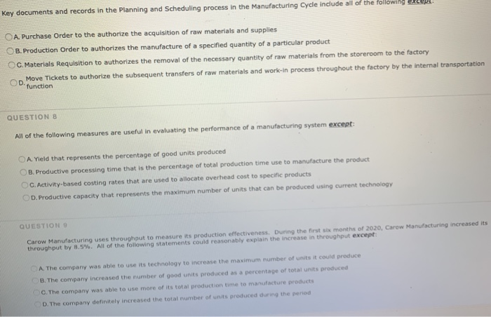  Key documents and records in the Planning and Scheduling process in