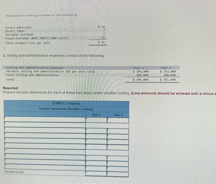 LO P2 Dowell Company produces a single product. its income statements under