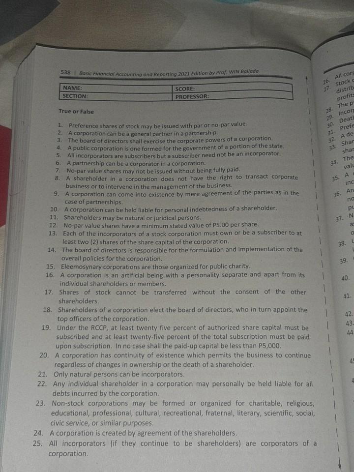 538 Basic Financial Accounting and Reporting 2021 Edition by Prof. WIN