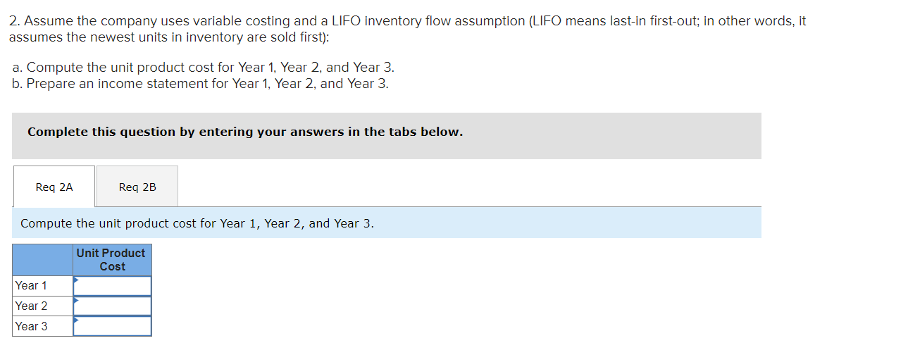 unit product cost for Year 1, Year 2, and Year 3. b.