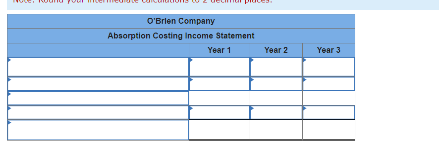 Prepare an income statement for Year 1, Year 2, and Year 3.