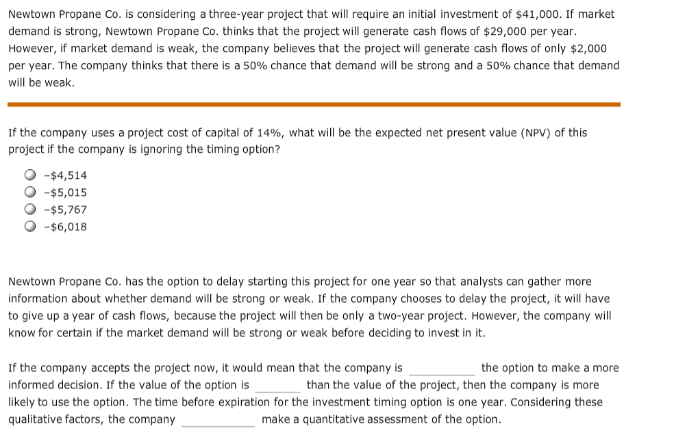  Newtown Propane Co. is considering a three-year project that will require