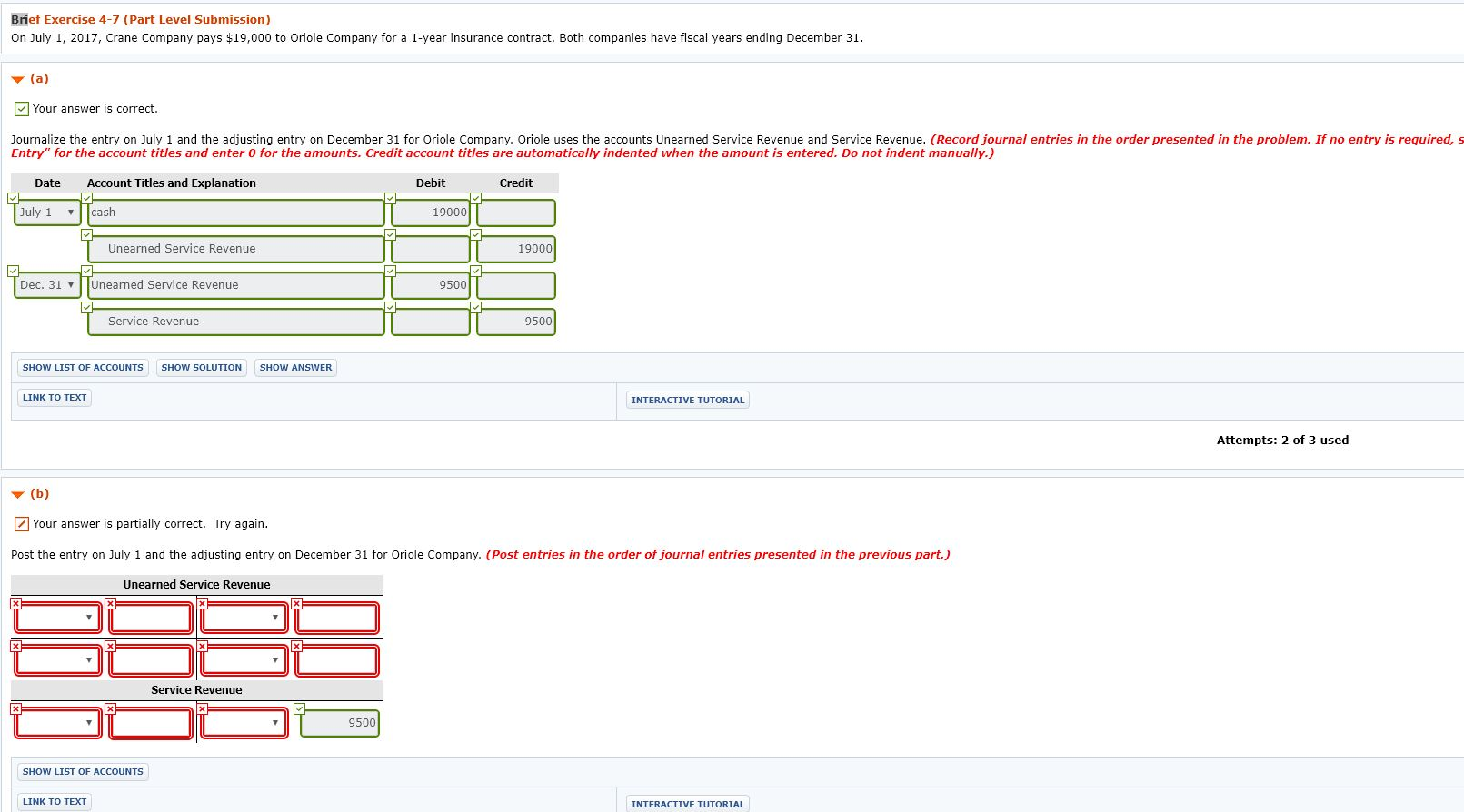  Brief Exercise 4-7 (Part Level Submission) On July 1, 2017, Crane