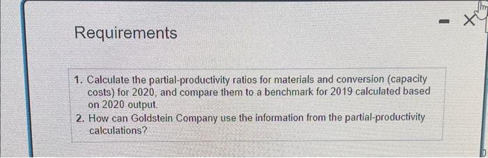 please help Requirements 1. Calculate the partial-productivity ratios for materials and conversion