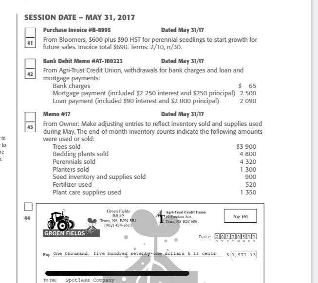  SESSION DATE - MAY 31, 2017 Purchase Invoice #B-8995 Dated May