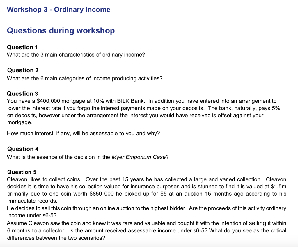 ordinary income defined in either ITAA? Why, or why not? Question 2