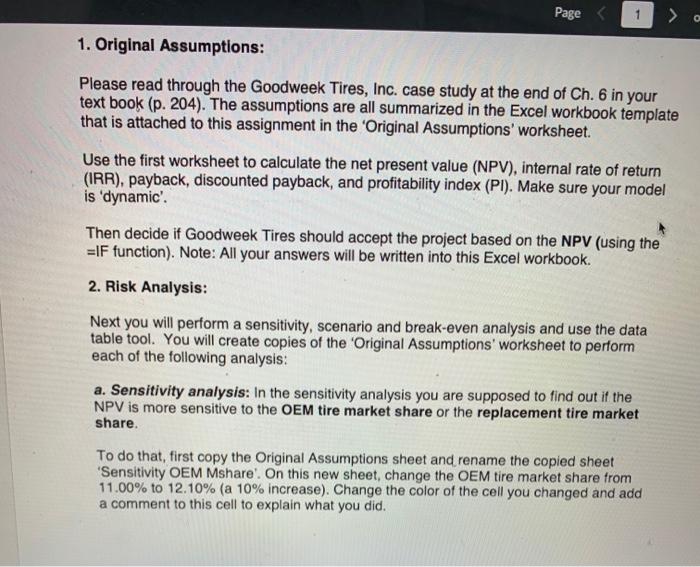 Page 1 > o 1. Original Assumptions: Please read through the Goodweek