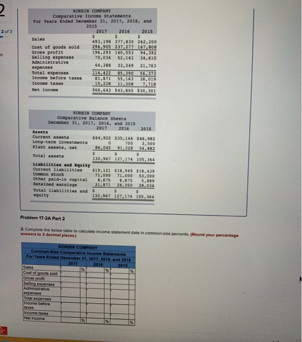 17-2A Ratios, common-size statements, and trend percents LO P1, P2, P3 [The