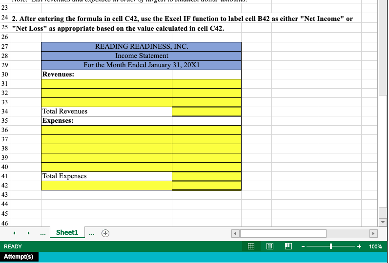 below shows select accounts for Reading Readiness, Inc. as of January 31,