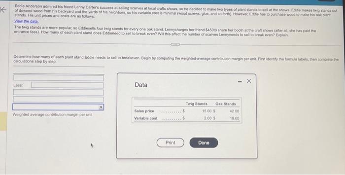 please help asap stands His unit prices and cotts am as follows: