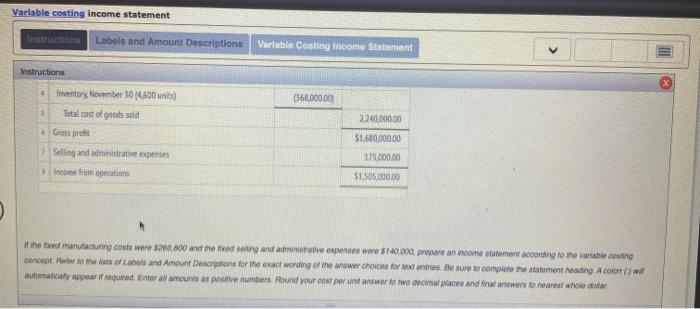 Income Statement Instructions On November 30, the end of the first month