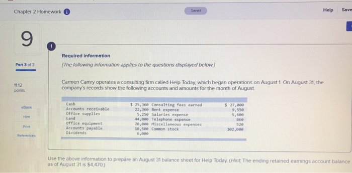  Chapter 2 Homework Help Save Required information The following information applies