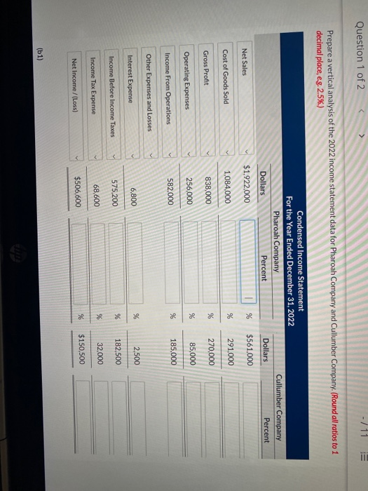 for Pharoah Company and Cullumber Company, two competitors. All balance sheet data