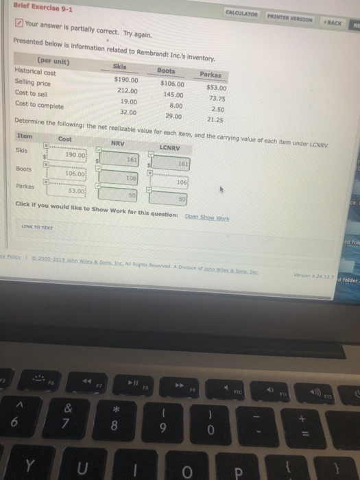  CALCULATOR PRINTER VERSION BACK Brief Exercise 9-1 Your answer is partially