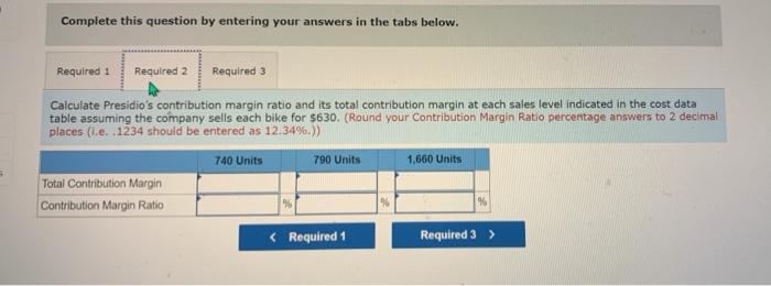 of mountain bike. Partial information for the company follows: Required: 1. Complete