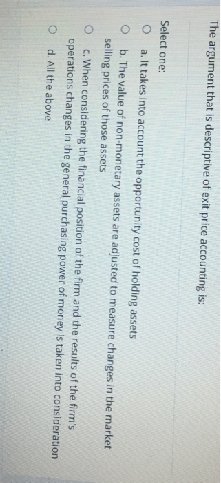 Select one: a. Expectations of the market about fulfilling the obligation. O