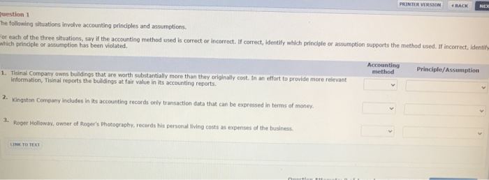  PRINTER VERSION 4 BLACK NE Question 1 The following situations involve