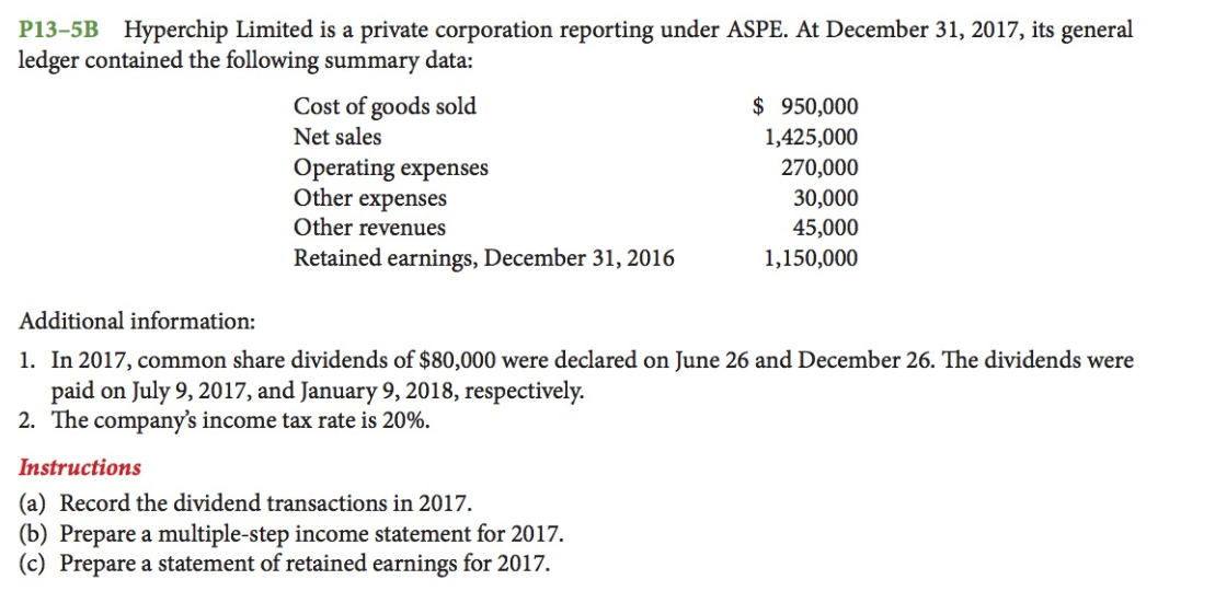 Please show the detailed calculation. P13-5B Hyperchip Limited is a private corporation
