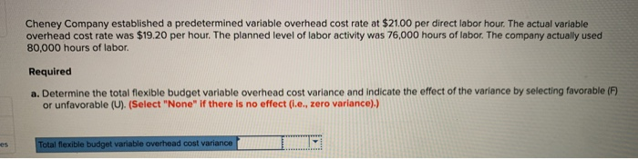  Cheney Company established a predetermined variable overhead cost rate at $21.00