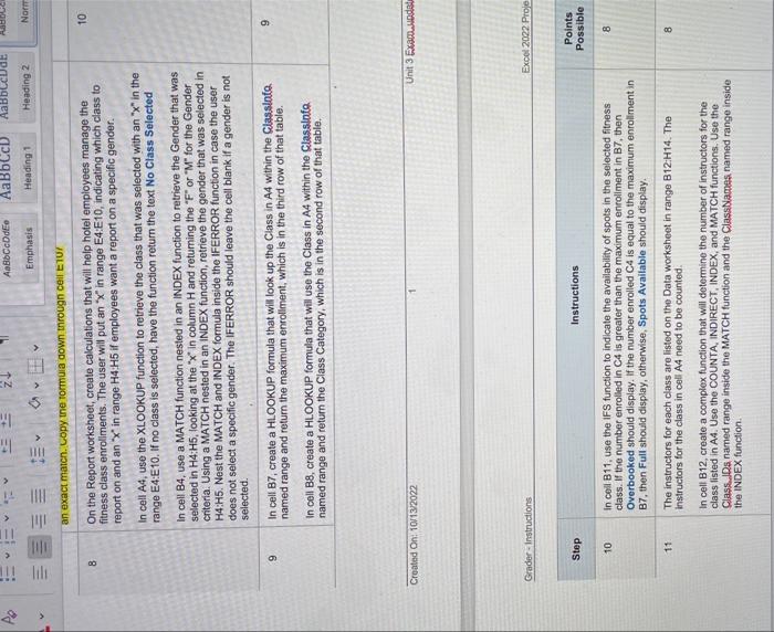  need help on these excel steps please. an exact matcn. Lopy