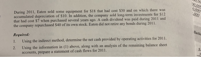 comparative balance sheet and income statement for Eaton Company follow: Eaton Company