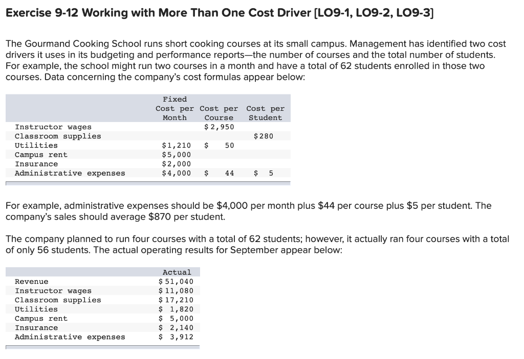  Exercise 9-12 Working with More Than One Cost Driver (LO9-1, LO9-2,