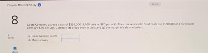 chapter 18 quick study Chapter 18 Quick Study 8 Coors Company expects