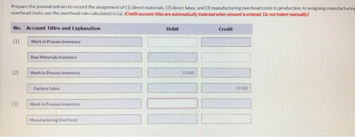 Production 3) Journalize completion of Job 50 and 51 4) Journalize sale