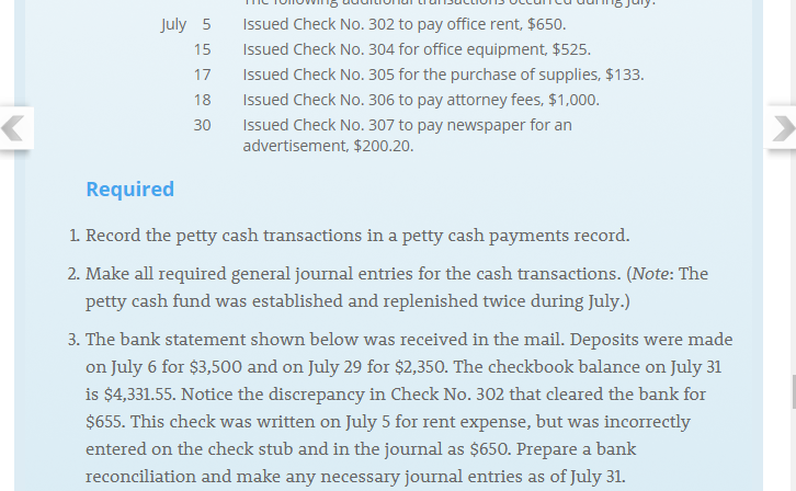 account and has decided to open a petty cash fund. The following
