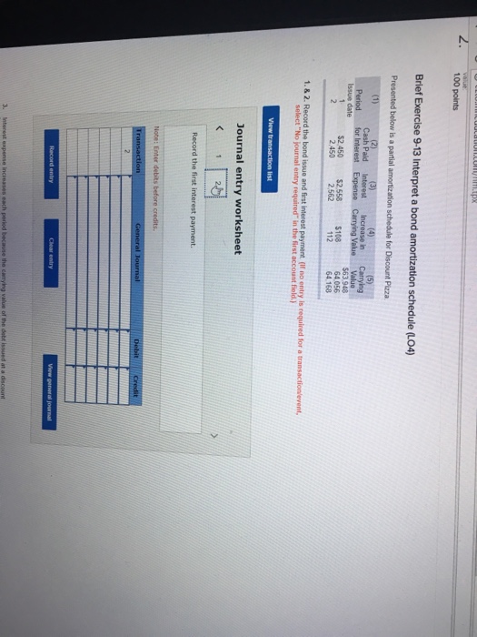 ls a partial amortization schedule for Discount Pizza $2,450 $2.558 2.450 2,562