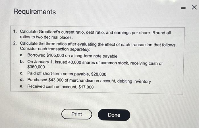  plzzzz help! Data table 1. Calculate Greatland's current ratio, debt ratio,