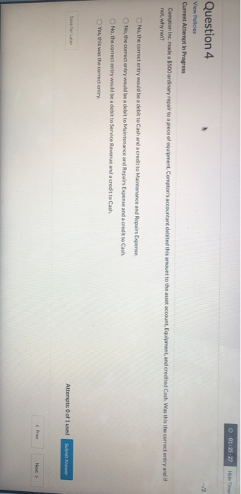  01:25:27 de Timer Question 4 View Policies Current Attempt in Progress