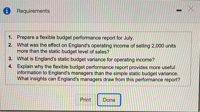 Month Ended July 31, 2018 Budget Amount bble England Technologies Income Statement