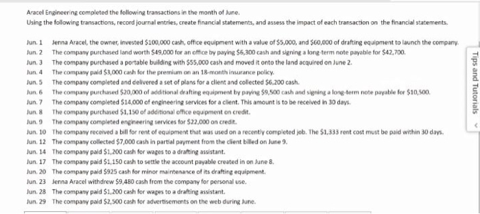  Jun 3 Jun 4 Aracel Engineering completed the following transactions in