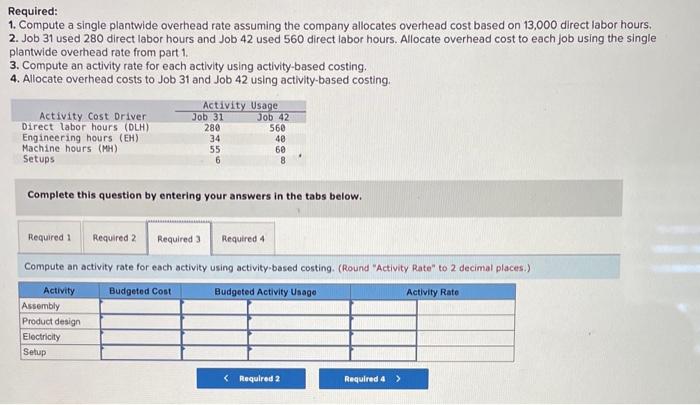 and related data for this year. Required: 1. Compute a single plantwide