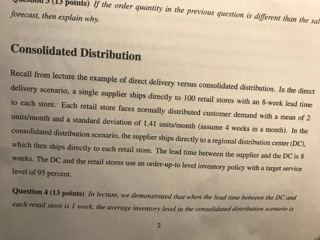 313 points) If the order quantity in the previous question is